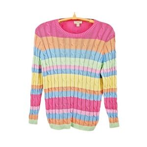 Appleseed's Cable Knit Sweater Striped Pastel Rainbow Cotton Size 1X